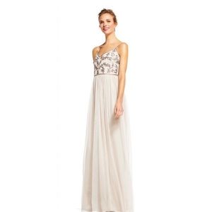 Adrianna Papell Beaded Bodice Gown Size 8M Biscotti